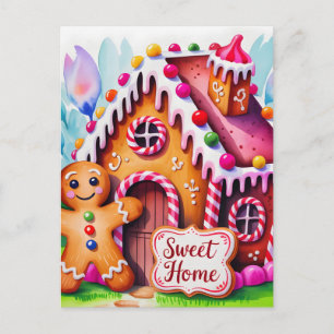 Whimsisches Gingerbread-Haus "Süßes Zuhause" Postkarte