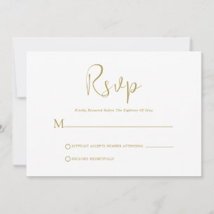Whimsisches Gold-Script auf weißer RSVP-Karte Einladung