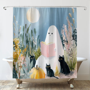 Whimsisches Halloween-Buch Lover Ghost Black Cats Duschvorhang