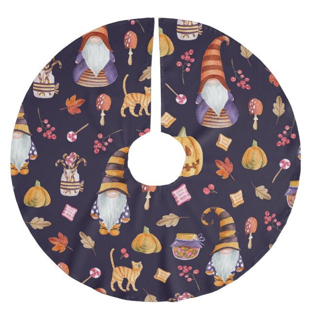 Whimsisches Halloween: Gnomes & Pumpkins Polyester Weihnachtsbaumdecke (Vorderseite)