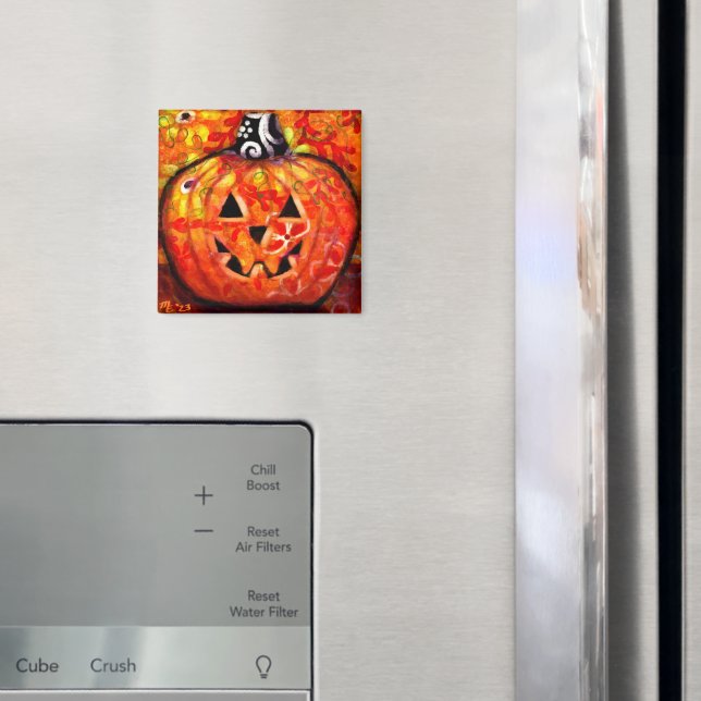 Whimsisches Halloween-Jack-O-Lantern Abstrakt Magnet (In Situ (Kühlschrank))