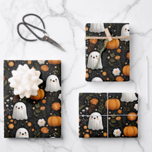 Whimsisches Halloween-Niedliches Ghosts & Pumpkins Geschenkpapier Set