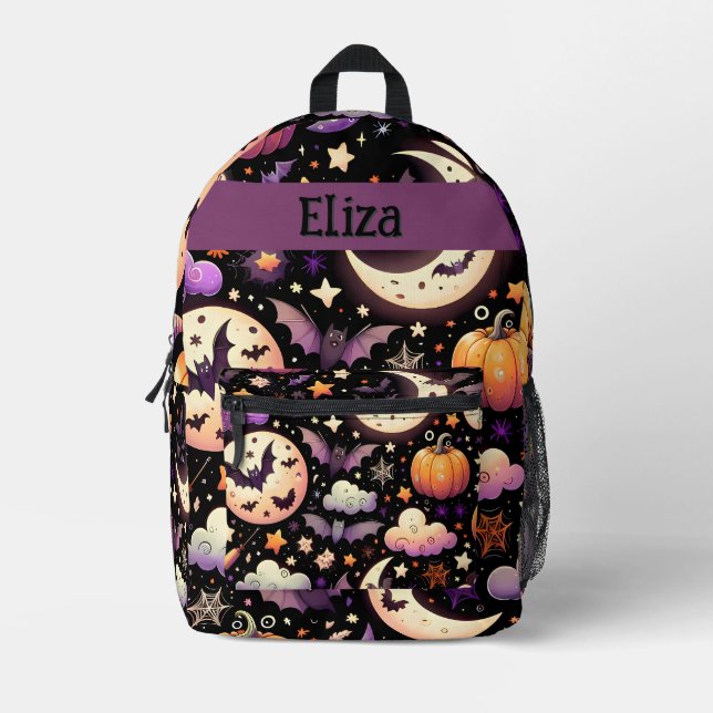 Whimsisches Halloween Night Sky Muster Bedruckter Rucksack (Vorderseite)