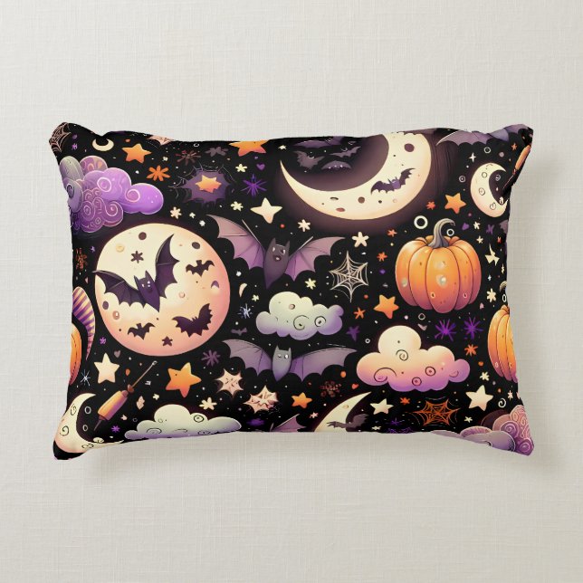 Whimsisches Halloween Night Sky Muster Dekokissen (Vorderseite)