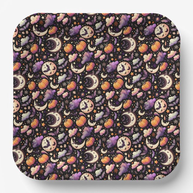Whimsisches Halloween Night Sky Muster Pappteller (Vorderseite)