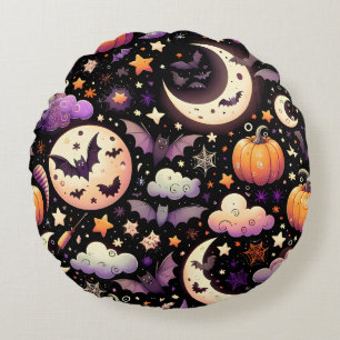 Whimsisches Halloween Night Sky Muster Rundes Kissen