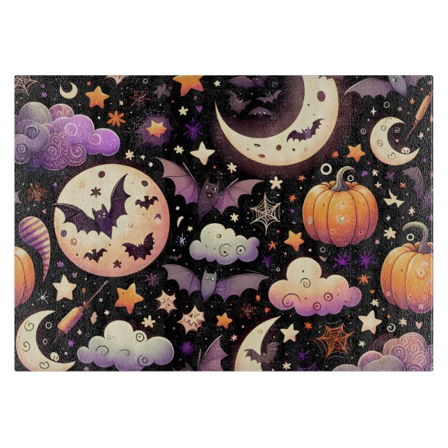 Whimsisches Halloween Night Sky Muster Schneidebrett (Vorderseite)