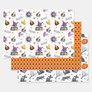 Whimsisches Halloween-Set von 3 Geschenkpapier Set