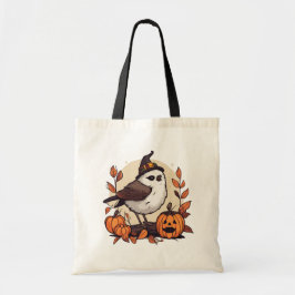 Whimsisches Halloween Tiny Bird mit Hexenhut Tragetasche