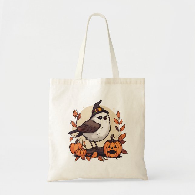 Whimsisches Halloween Tiny Bird mit Hexenhut Tragetasche (Vorne)