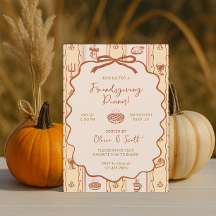 Whimsisches, handgezeichnetes Friendsgiving-Potluc Einladung