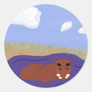 Whimsisches Hippopotamus im Teich Runder Aufkleber