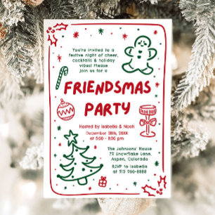 Whimsisches Holiday Hand Drawn Friendsmas Party Einladung