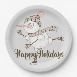 Whimsisches Ice Skaten Snowmen Pappteller