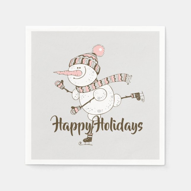 Whimsisches Ice Skaten Snowmen Serviette (Vorderseite)
