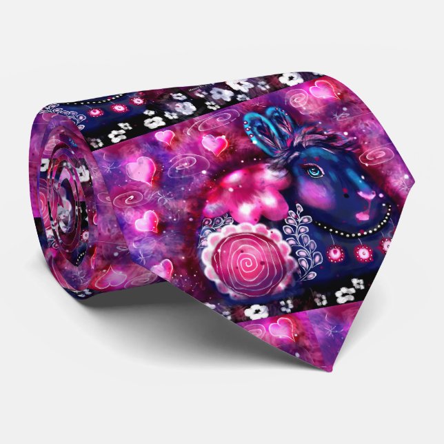 Whimsisches Kaninchen "Glamour Bunny" Pink Lila Krawatte (Gerollt)