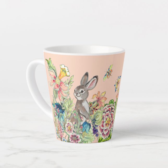Whimsisches Kaninchen Rosa Chinoiserie Milchtasse (Linke Ecke)