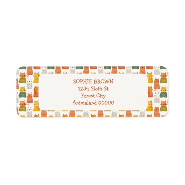 Whimsisches Katzenmuster Farbige Rücksendeadresse (Vorne)