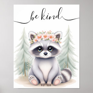 Whimsisches Kinderzimmer Watercolor Baby Raccoon W Poster