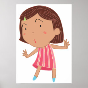 Whimsisches kleines Mädchen im rosa gestreiften Kl Poster