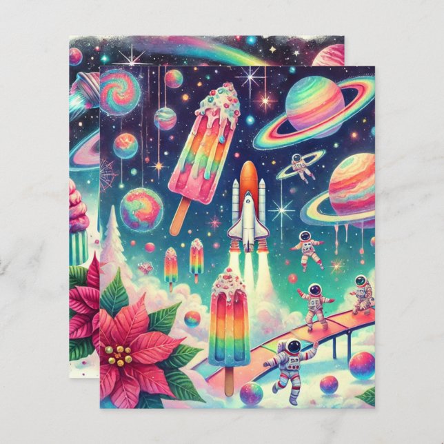 Whimsisches Kosmic Poinsettia Scrapbook Paper (Vorne/Hinten)