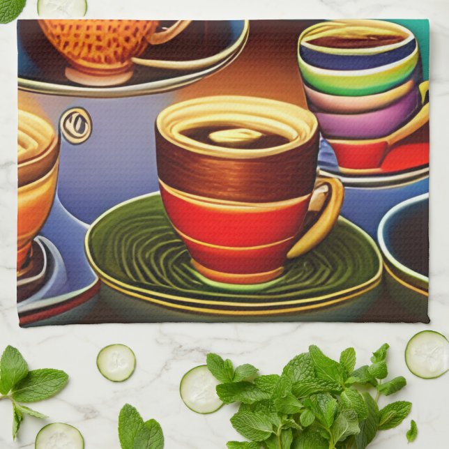 Whimsisches Land der Kaffeekuppen Geschirrtuch (Gefaltet)