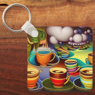 Whimsisches Land der Kaffeekuppen Schlüsselanhänger