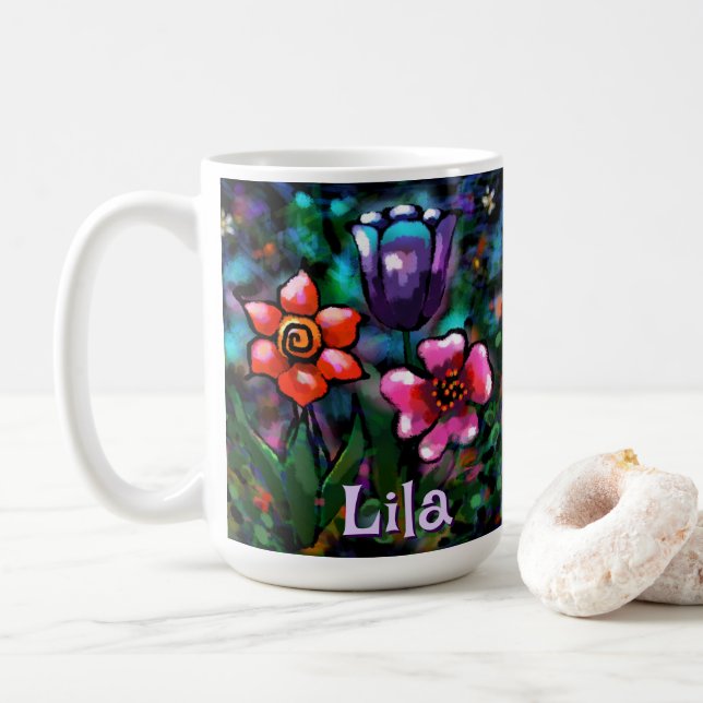 Whimsisches Lila Blau Pink Personalisiert Kaffeetasse (Mit Donut)