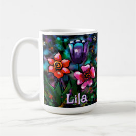 Whimsisches Lila Blau Pink Personalisiert Kaffeetasse
