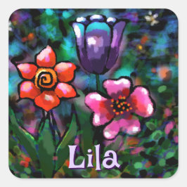 Whimsisches Lila Blau Pink Personalisiert Quadratischer Aufkleber