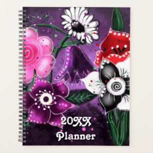 Whimsisches Lila Schwarzes Rosa Blume Blume Planer