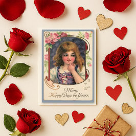 Whimsisches Lila Vintages Kind Rose Liebe Feiertagskarte