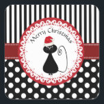 Whimsisches lustiges Weihnachtskatzenmuster Quadratischer Aufkleber<br><div class="desc">Whimsical lustige Weihnachts Weihnachtskatzen Muster Design.</div>
