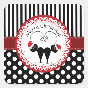 Whimsisches lustiges Weihnachtskatzenpaar Quadratischer Aufkleber