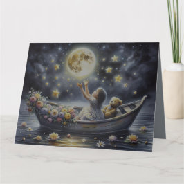 Whimsisches Mädchen Mond Traum Fantasy Szene Dankeskarte