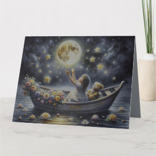 Whimsisches Mädchen Mond Traum Fantasy Szene Dankeskarte