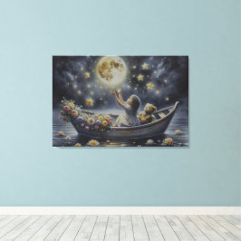 Whimsisches Mädchen Mond Traum Fantasy Szene Leinwanddruck