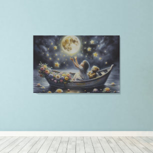 Whimsisches Mädchen Mond Traum Fantasy Szene Leinwanddruck