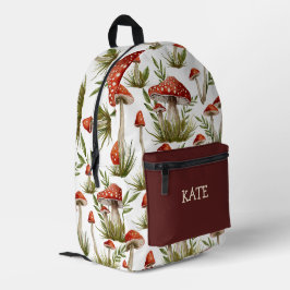 Whimsisches magisches Pilzmuster Personalisierte B Bedruckter Rucksack