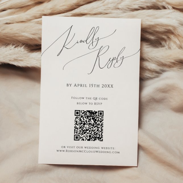 Whimsisches Minimalistisches Script QR Code RSVP-K RSVP Karte (Von Creator hochgeladen)