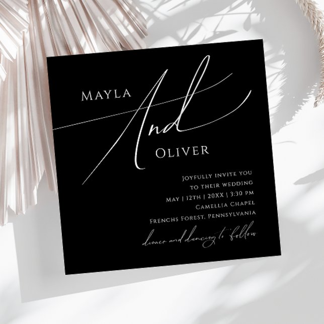 Whimsisches Minimalistisches Skript | Black Square Einladung (Von Creator hochgeladen)