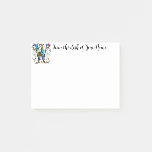 Whimsisches Monogramm W Post-it Klebezettel (Vorderseite)