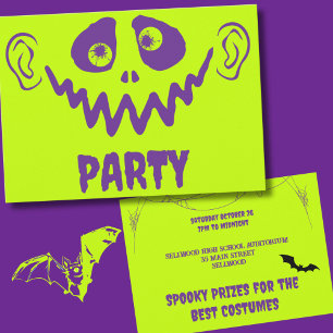 Whimsisches Monster-Gesicht Imitate Neon Halloween Einladung