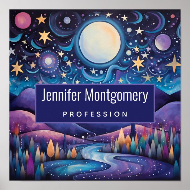 Whimsisches Nachtleben Big Moon Landschaft Busines Poster (Vorne)