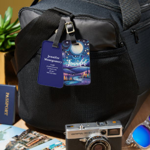 Whimsisches Nachtleben Big Moon Landschaft Gepäckanhänger