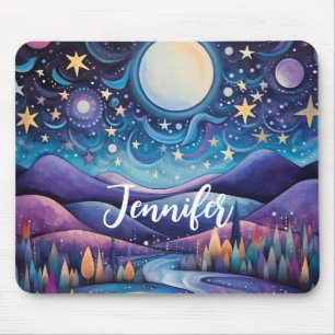 Whimsisches Nachtleben Big Moon Landschaft Mousepad
