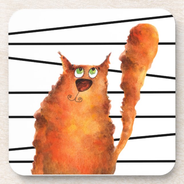 Whimsisches, neugieriges Katzen auf Streifenmuster Getränkeuntersetzer (Vorderseite)
