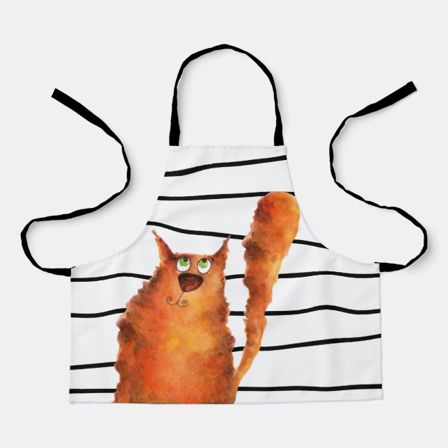 Whimsisches, neugieriges Katzen auf Streifenmuster Schürze (Vorderseite)