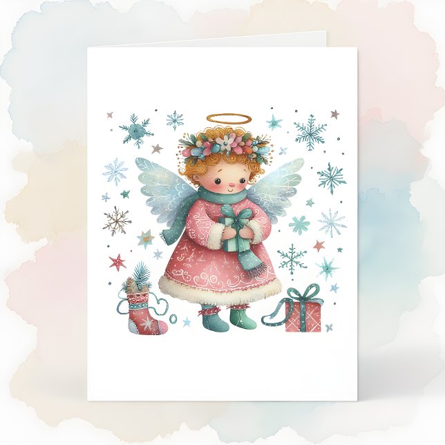 Whimsisches Niedlich Pink und Blauer Weihnachtsgel Karte (Von Creator hochgeladen)
