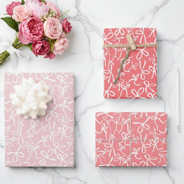 Whimsisches Niedlich rosa, weißes Bows Muster Girl Geschenkpapier Set